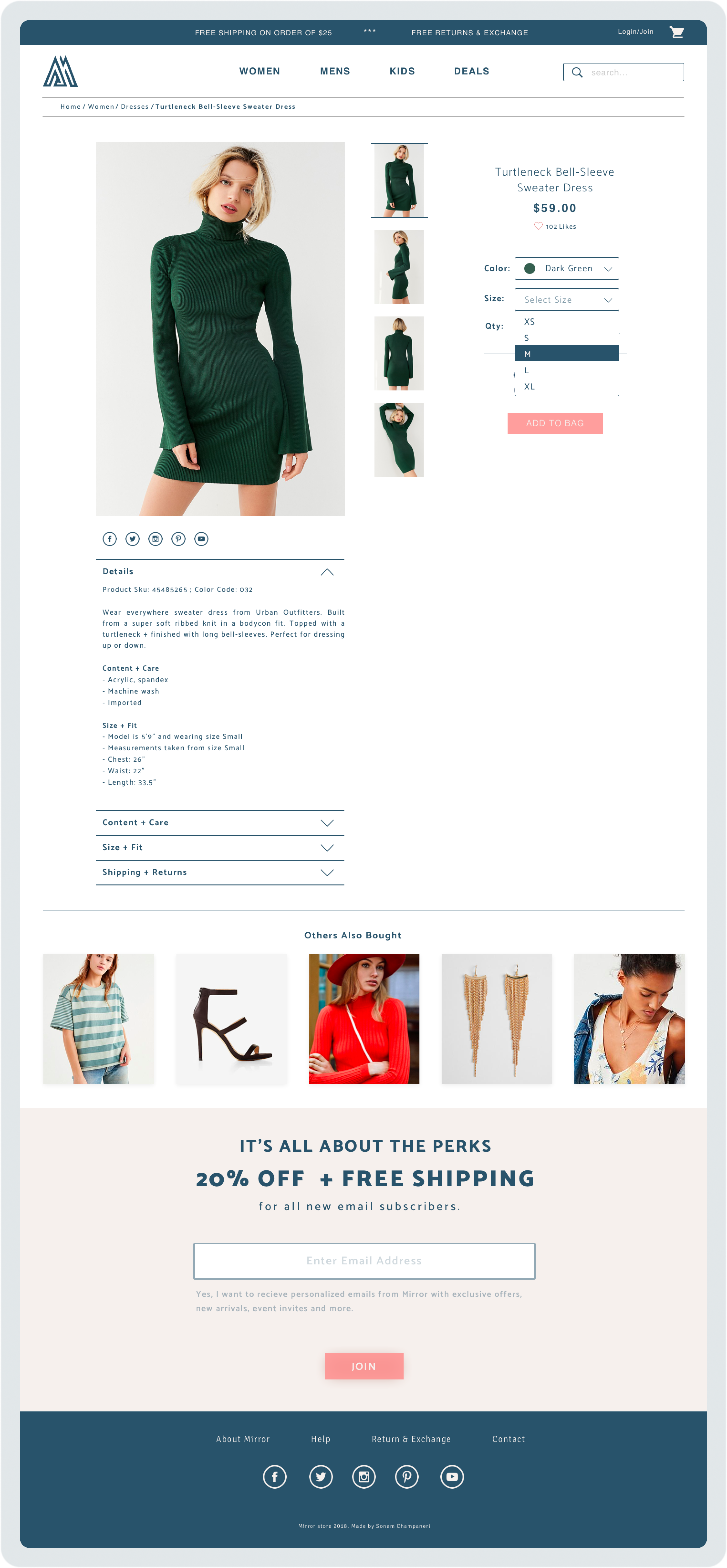 Mirror Products details page hi-fidelity screen
