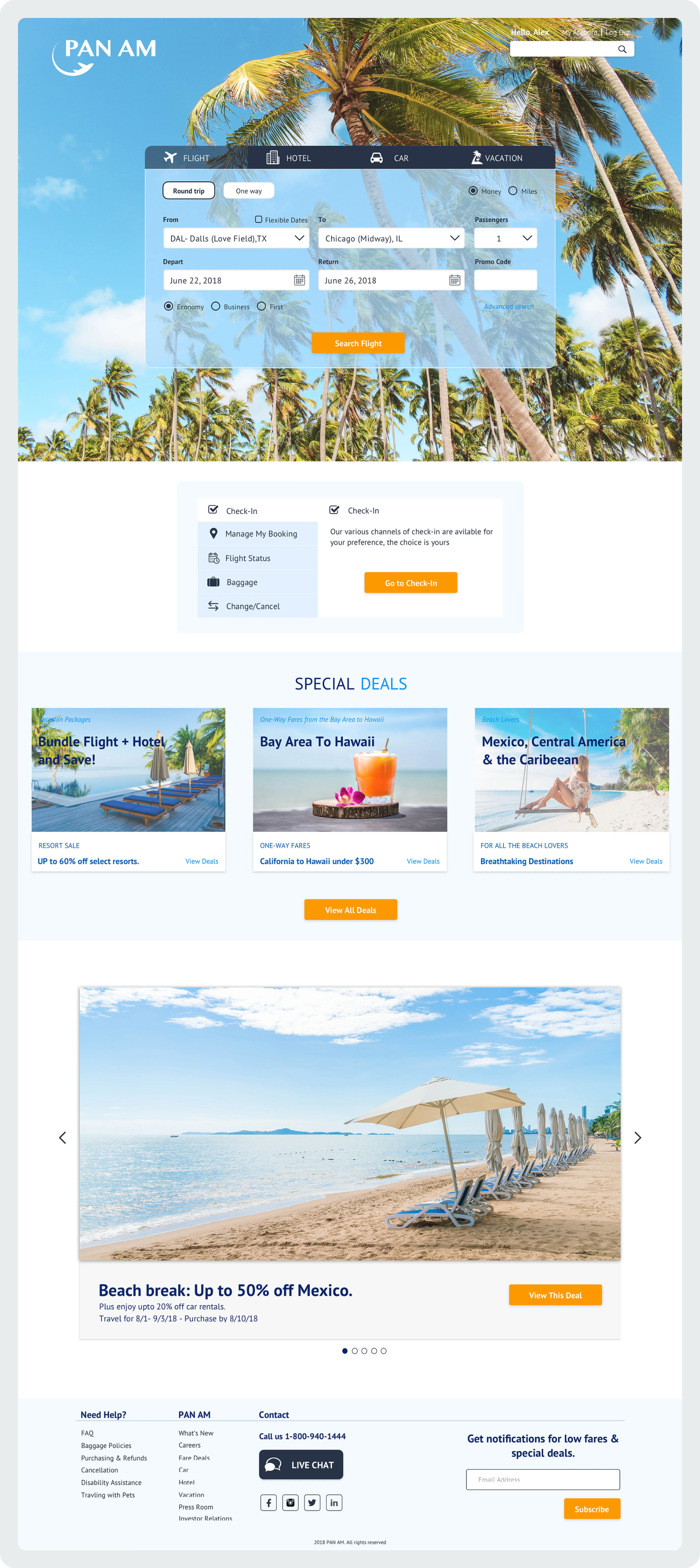 Pan Am Home page hi-fidelity screen