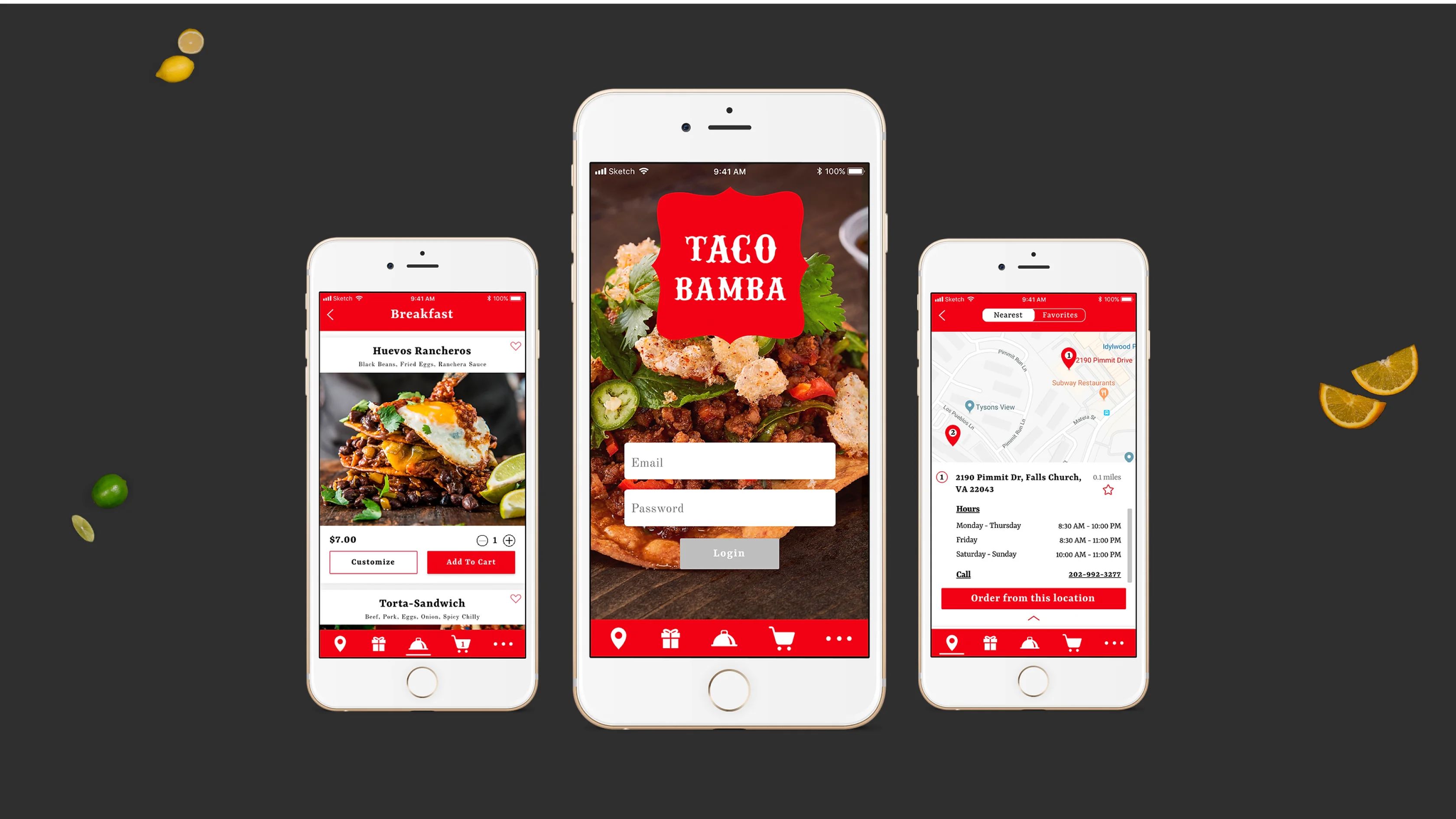 Taco Bamba mobile app mockup
