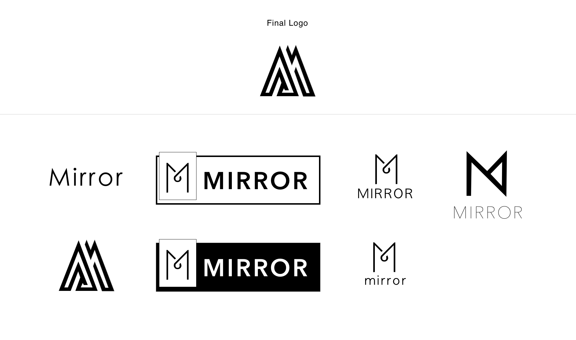 Logo design iterations for Mirror
