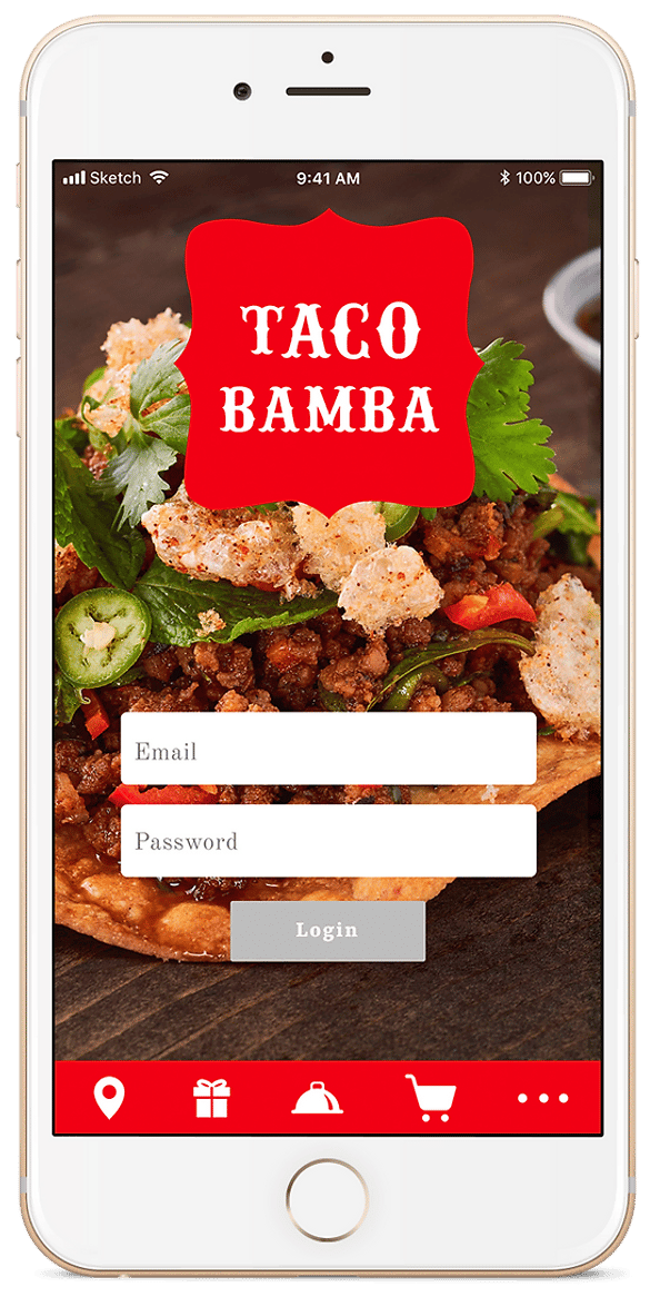 Taco Bamba mobile app login hi-fidelity screen