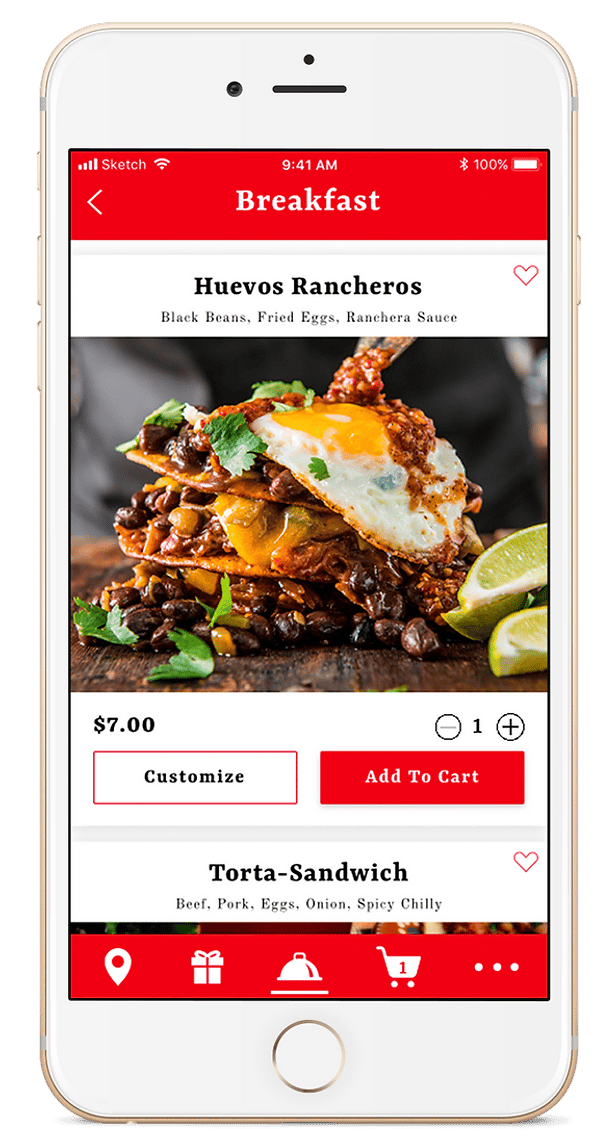 Taco Bamba mobile app expanded menu hi-fidelity screen