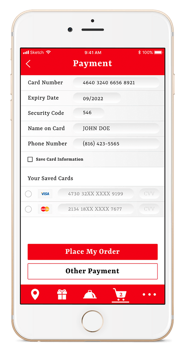 Taco Bamba mobile app payment hi-fidelity screen
