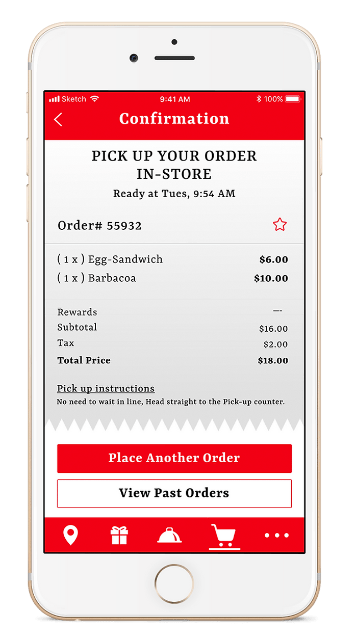 Taco Bamba mobile app order confirmation hi-fidelity screen