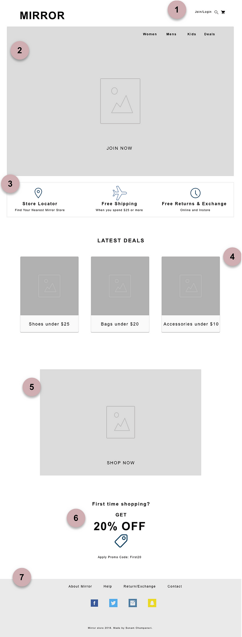 Mirror Home page wireframe